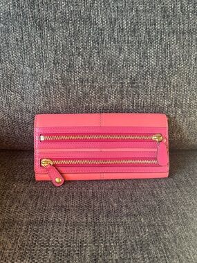 Coach Bonnie Slim Envelope Wallet Coral & Pink Colour Block Design Double Zipper